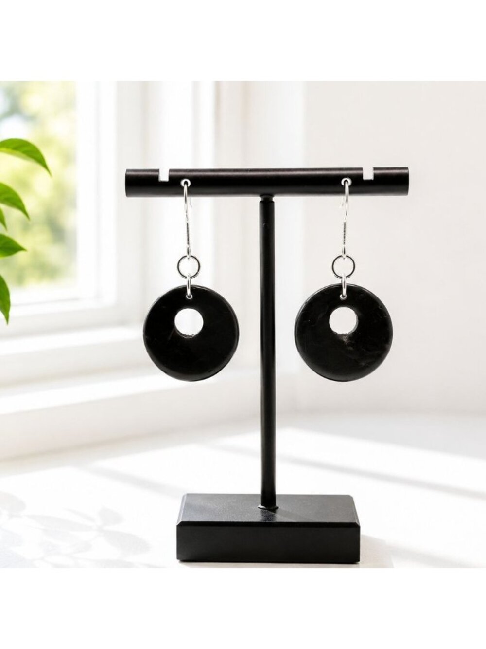 Vintage Black Donut Dangle Earrings With Silver Hooks Minimalist Boho‎ Jewelry